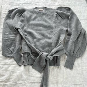Grey merino sweater with waist tie